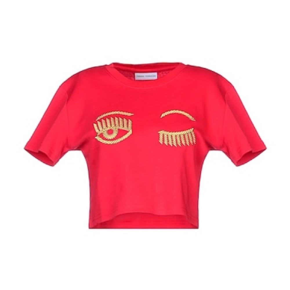Chiara Ferragni Red and Gold Short Sleeve Cropped Tee